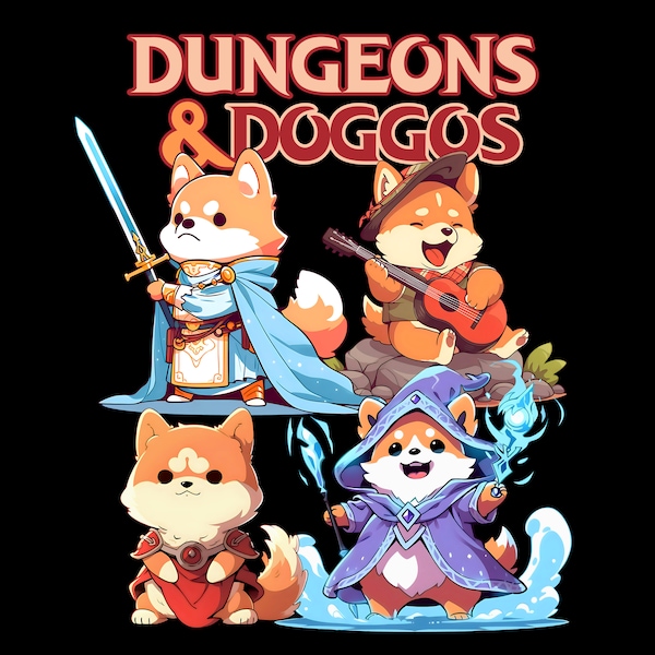 Dungeons and Dragons Shirt DND & Doggos DND Dog T-Shirt  Cute Doggo Tshirt  Dungeons and Dragons Gift  Shiba Inu Paladin  Corgi Wizard