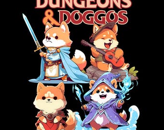 Dungeons and Doggos T-Shirt Dungeons and Dragons Shiba Inu Tshirt Gift Kawaii RPG Gamer Themed Tabletop RPG Doggo Gift for Nerds