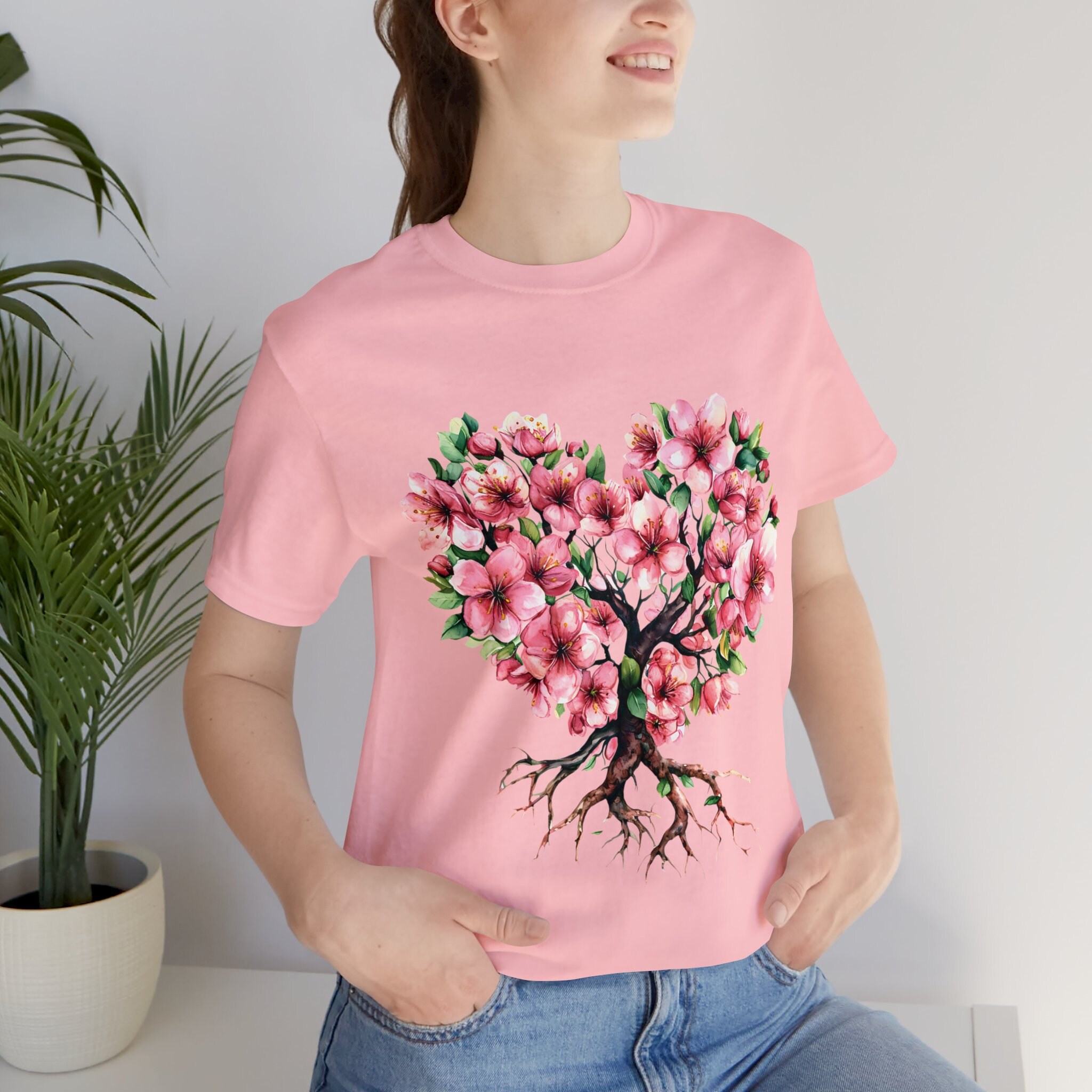Cherry Blossom Heart T-shirt Sakura Pink Gift for Her Present for