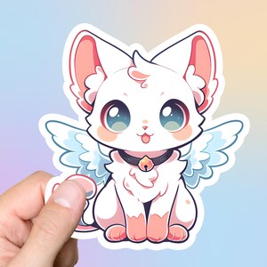 White Cat Wings Sticker Cute Anime Pastel Stickers Laptop Sticker Computer Stickers Kawaii Gift for Her