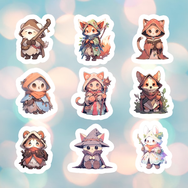 DND Cute Animal Sticker Set, Dungeons and Dragons Stickers, For Gift, Laptop, Computer, Journal, Owl, Cat, Rabbit, Druid, Bard