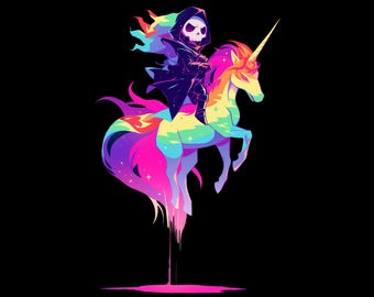 Unicorn Rainbow Reaper Tshirt Colorful Skull T-shirt Skeleton Pastel Goth Gift Kawaii Cute