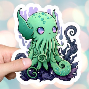 Cute Cthulhu Sticker HP Lovecraft Monster Kawaii Stickers Pastel Goth Gift for Laptop Computer
