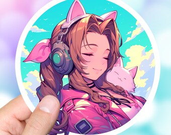 Aerith Gainsborough Lofi Sticker FF7 Moogle Lofi Final Fantasy 7 Aesthetic Art Lofi Beats