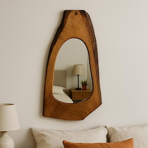 Farmhouse Style Mirror – walnut Wood Wall Mirror for Bedroom, Bathroom or Entry, Live edge mirror, Rustic mirror, Natural wood mirror, Boho