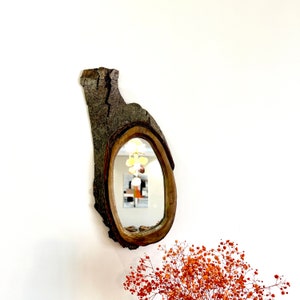 Mirror, Wall Decor Mirror, Wooden Frame Mirror, Rustic, Farmhouse, Boho, Walnut, Irregular Mirror, Living room, Live Edge, Minimalist Mirror