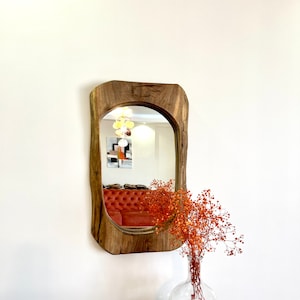 Mirror, Large wood mirror, Mirror wall decor, Home decor mirror, Wall mirror, Wooden Frame Mirror,  Farmhouse, Walnut, Living room, Gift