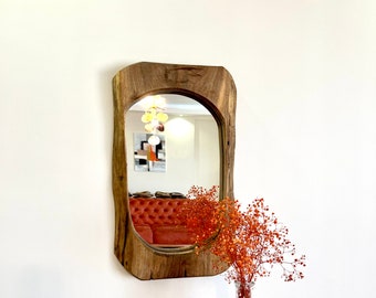 Mirror, Large wood mirror, Mirror wall decor, Home decor mirror, Wall mirror, Wooden Frame Mirror, Rustic, Farmhouse, Walnut, Living room