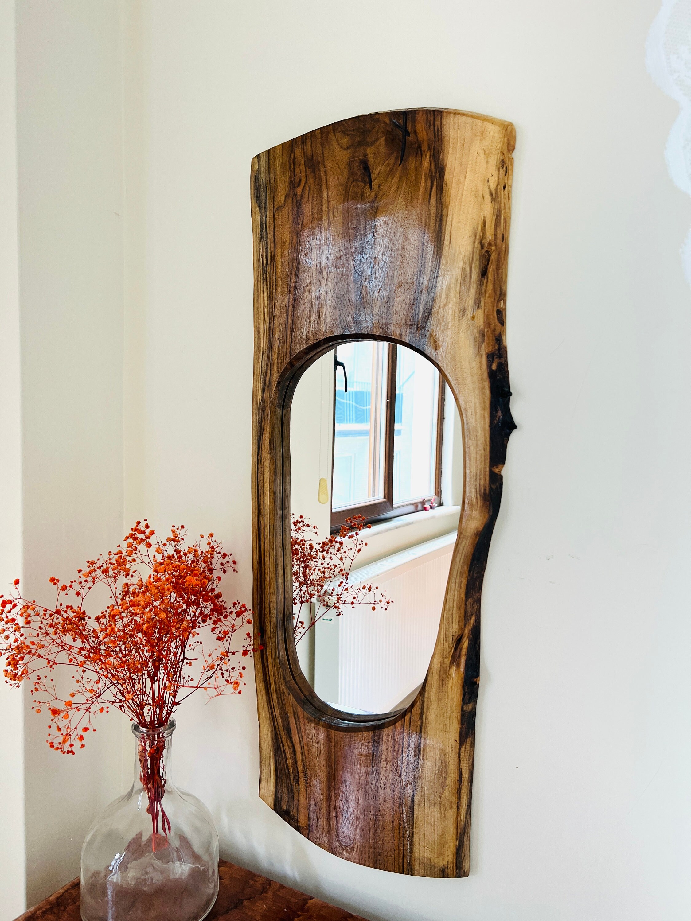 Natural Wood Mirror, Farmhouse, Boho, Modern Wood, Walnut Wood