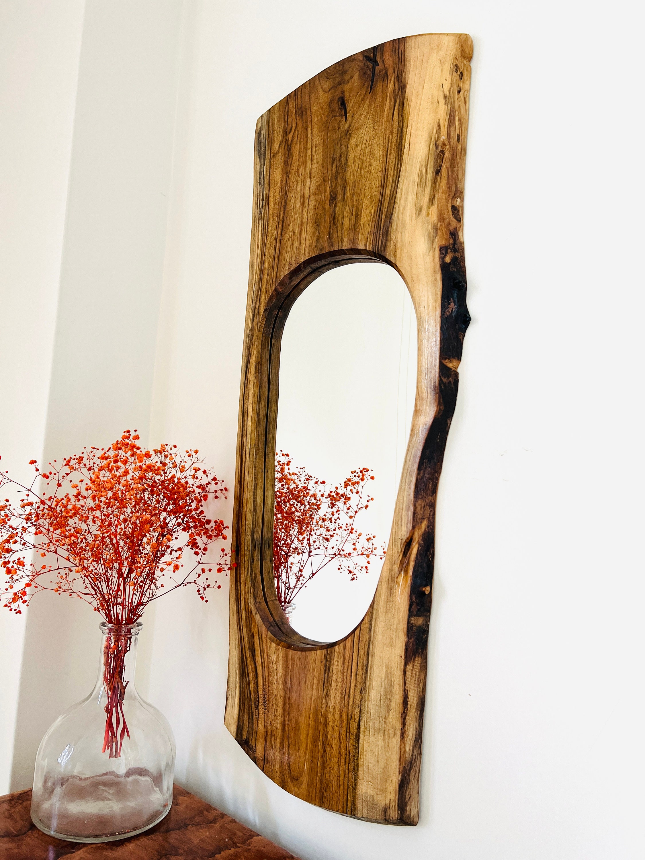 Natural Wood Mirror, Farmhouse, Boho, Modern Wood, Walnut Wood