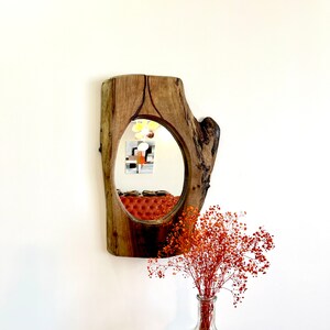 Mirror, Birthday Gift, Farmhouse, Boho, Modern wood mirror, Walnut mirror, Living room Mirror, Wall mirror, Reclaimed Wood, Live Edge, Gift