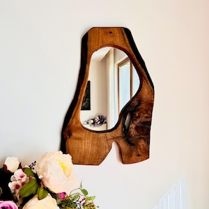 Rustic Live Edge Mirror- Walnut Wood Wall Mirror - Minimalist Handmade Boho Home Decor - Mirror- farmhouse mirror - bathroom wall mirror