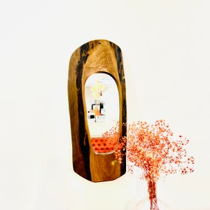 Mirror wall decor, Home decor mirror, Wall mirror, Wooden Frame Mirror, Rustic, Farmhouse, Boho, Walnut, Mirror, Living room, Decorative