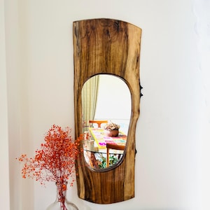 Live Edge Walnut Mirror - Natural Wood Wall Mirror - Handmade Rustic Home Decor - Organic Solid Wood Frame - Vertical or Horizontal Use