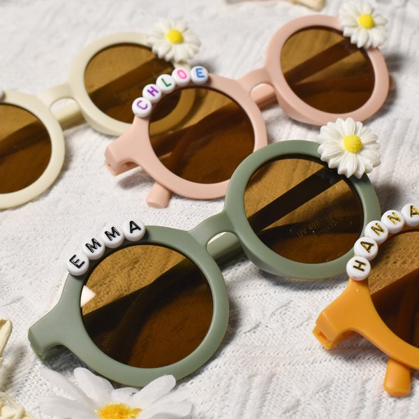 Florale Gänseblümchen Mädchen personalisierte Namenssonnenbrille|UV400-Schutz |Kleinkind Geschenk|Kindergeschenk | Personalisierte Kindersonnenbrille