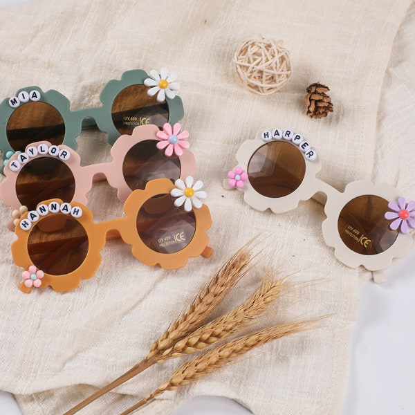 Floral Daisy Girls Nombre personalizado Gafas de sol/Protección UV400/Regalo para niños pequeños/Regalo para niños/Gafas de sol personalizadas para niños Gafas de sol para niñas de flores