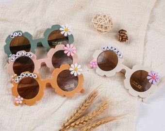 Floral Daisy Girls Nombre personalizado Gafas de sol/Protección UV400/Regalo para niños pequeños/Regalo para niños/Gafas de sol personalizadas para niños Gafas de sol para niñas de flores