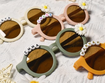 Floral Daisy Girls Nombre personalizado Gafas de sol/Protección UV400 /Regalo para niños pequeños/Regalo para niños / Gafas de sol personalizadas para niños