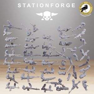 GrimGuard Builder Vapen och Vapen - Dark Guard Vapen och Vapen - StationForge miniatyr för bordsspel, skala 28 mm eller 32 mm