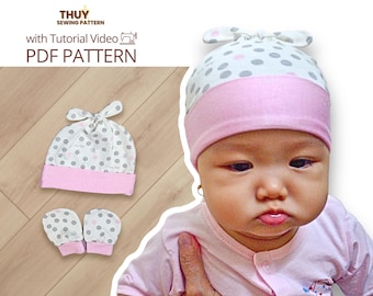 Patrón de costura para gorro y manoplas de bebé, ideal para principiantes (descarga en PDF, de 0 a 18 meses)