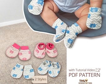 Patrón de costura para manoplas y patucos de bebé, ideal para principiantes (descarga en PDF, de 0 a 12 meses)