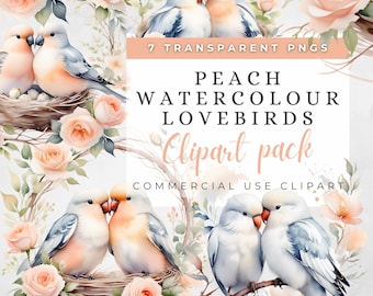 Watercolour Lovebirds Clipart, Lovebirds, Watercolour clipart, junk journals, Romantic Digital Art, Wedding Invitation, digital download
