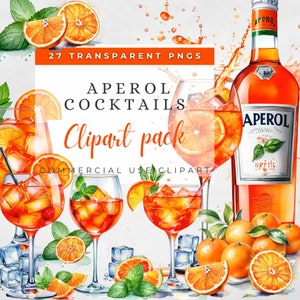 Aperol Clipart. Boissons d'été. Aperol Spritz PNG. Graphique de boisson cocktail. Aquarelle de cocktails, alcool clipart, boissons clipart