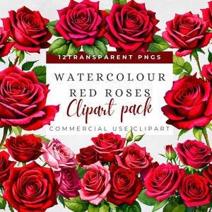 Aquarell Rote Rose Clipart, Rote Blume Clipart, Rote Rose Florals, Hochzeitseinladung, Rosenstrauß PNG, Junk Journal, Aquarell Rote Rose