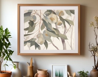 Eucalyptus Tree Print, Neutral Botanical Wall Art, Printable Digital Download, Sage Green Decor, Calming Nature Art, Bedroom Wall Decor