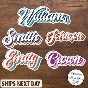 Retro Name Decal Vintage 70s Stickers, Custom Vinyl Waterproof Stickers, Custom Sticker, Vinyl Custom Logo, Kiss Cut Custom Sticker