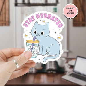 Naklejka Stay Hydrated Cute Cat, codzienne przypomnienie, butelka na wodę z emocjonalnym wsparciem, estetyczna naklejka, dziewczęca dekoracja dla Stanley Yeti, pij wodę