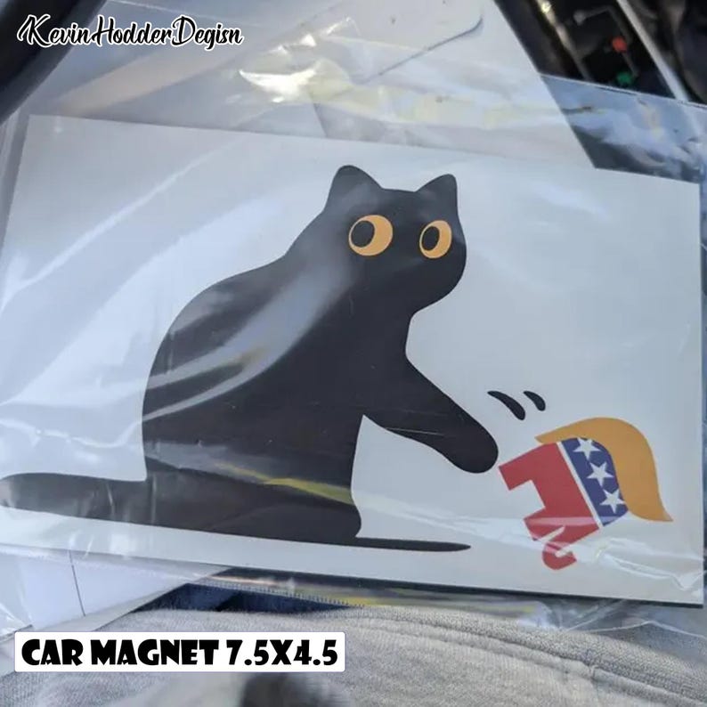 Schwarze Katze Anti-Trumpf-Aufkleber / Automagnet, Anti-Trumpf, JD Vance, Pro-Choice, feministischer Aufkleber, Aufkleber für minimalistische demokraten, Katzenaufkleber Bild 2