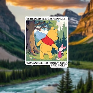 Pegatina anti-Trump de Winnie Pooh y Piglet "¿Ya murió?", 5 de abril de 2025, anti-Trump, anti-Musk, pegatina para el parachoques con forma de percha