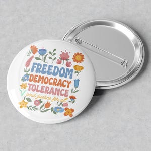 Subtle Freedom Democracy Tolerance And Justice For All Pin Button, Activists Pin, Liberal Button, Equality Pin, Social Justice Activist Pin