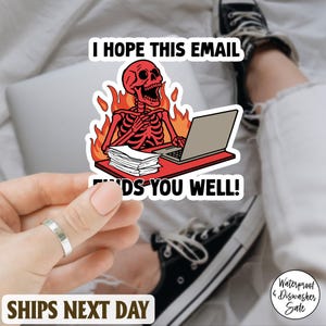 I Hope This Email Finds You Well Funny Skeleton Mental Health Sticker, Cool trendy mood vinyl, Mental health sticker, Waterproof funny decal