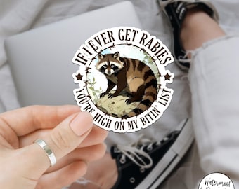 If I Ever Get Rabies You're High On My Biting List Raccoon Sticker, Funny Raccoon Sticker, Sassy Raccoon Vinyl Decal, Raccoon Meme Sticker