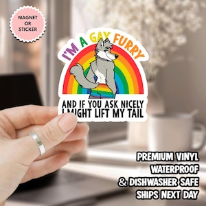 I&#39;m a Gay Furry Pride LGBTQ-sticker, grappige LGBTQ Pride-vinylsticker, Queer Furry Meme-cadeau, Rainbow Animal Lover-sticker, Pride Month schattig