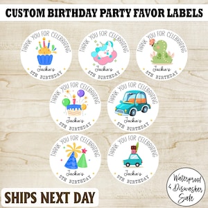 Birthday Sticker, Happy Birthday Sticker, Custom Boys Birthday Stickers / Birthday Favor, Celebration Sticker, Custom Boys Cupcake Sticker