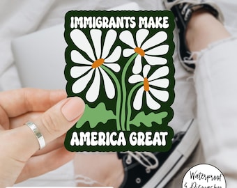 Pegatina/imán para coche "Los inmigrantes hacen grande a Estados Unidos", "Ningún ser humano es ilegal", antifascismo, protesta por los derechos humanos, pegatina "Nadie es ilegal"