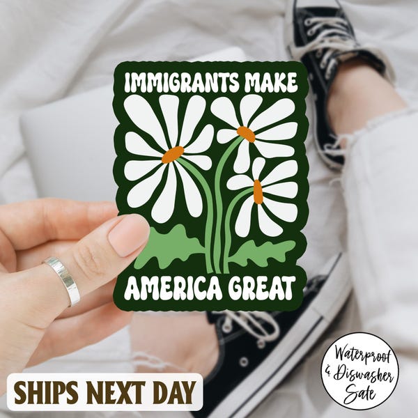 Pegatina/imán para coche "Los inmigrantes hacen grande a Estados Unidos", "Ningún ser humano es ilegal", antifascismo, protesta por los derechos humanos, pegatina "Nadie es ilegal"