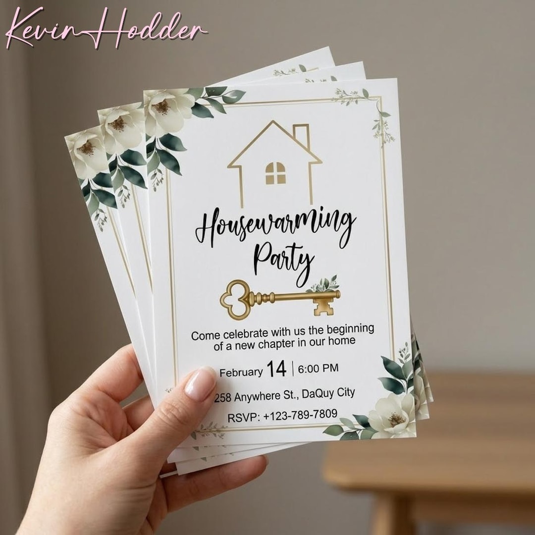 Housewarming Invitation Card, New Home Party Invite, Elegant Floral ...