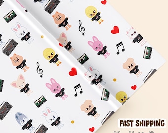 Inpakpapier verdwaald dierentuinpatroon, K-Pop SKZ vakantiecadeaupapier, Stay Fan Present Paper, Feestelijk Kpop-decor