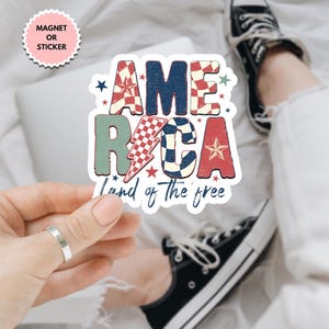 Retro America 4th of July Sticker, Vintage USA Patriotic Decal, Independence Day Vinyl Sticker, Red White Blue Summer Gift for Her