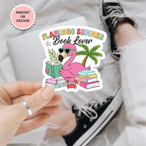 Flamingo Summer Book Lover Summer Reading Sticker, Book Lover Vinyl Decal, Cute Flamingo Bookworm Sticker, Summer Bookish Gift Beach Reading
