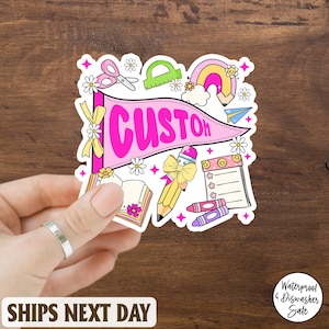 Back To School For Girls Custom Name Sticker/Magnet, Personalized Vinyl Sticker, Back to School Sticker Folders, Pencil Boxes, Water Bottles