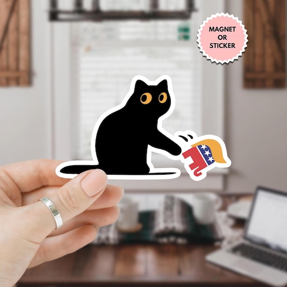 Black Cat Anti Trump Sticker/Car Magnet, Anti-Trump, JD Vance, Pro-Choice, Feminist Sticker, Liberal Democrat Decal, Minimalist Cat Decal