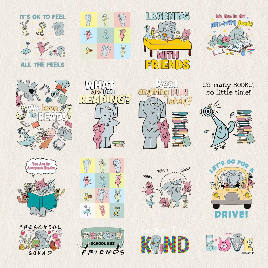 Bundle 45++ Elephant and Piggie Png, Back to School Png, First Day of ...