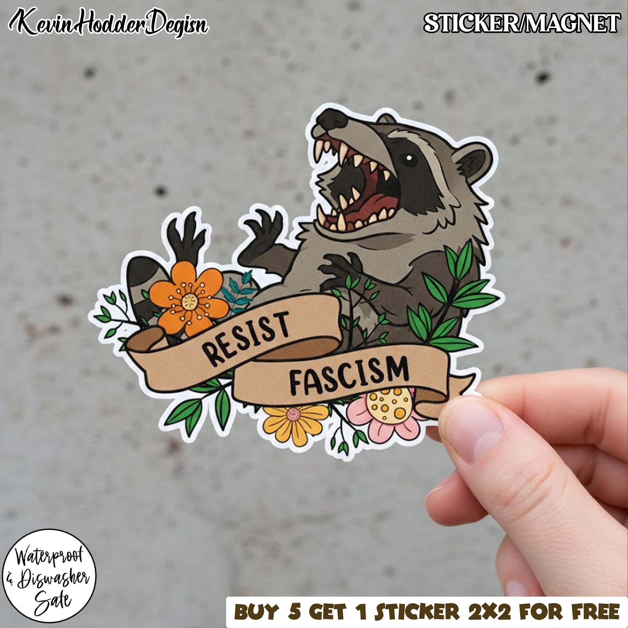 Resist Fascism Funny Opossum Sticker or Magnet, Political Humor Animal ...