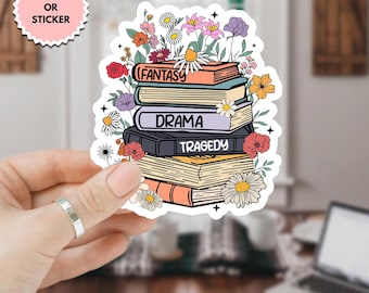 Floral Book Fantasy Drama Tragedy FDT Sticker/Car Magnet, Anti Trump Sticker, Political Feminist Gifts, Liberal Democrat Stickers
