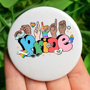 Pride Hand Sign LGBT Pin Button, LGBTQ+ Equality Badge, Anti-Hate Pride Accessory, Queer Rights Support Gift LGBTQ+ Support